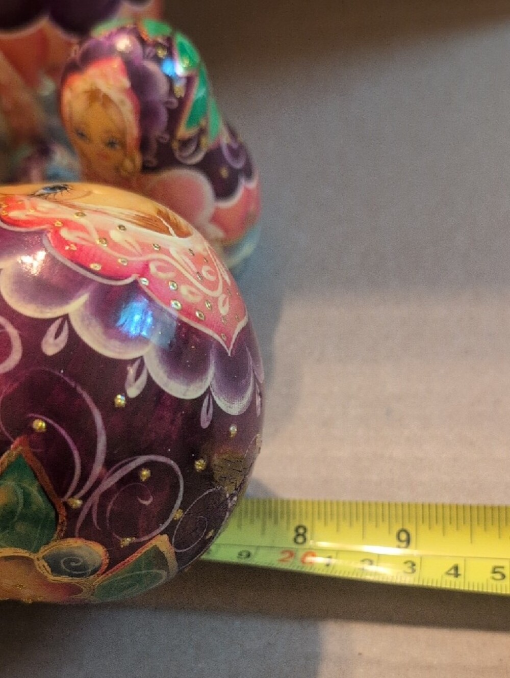Hand-Painted Russian Nesting Doll - Pink & Purple Winter Scene - Picture 11 of 16